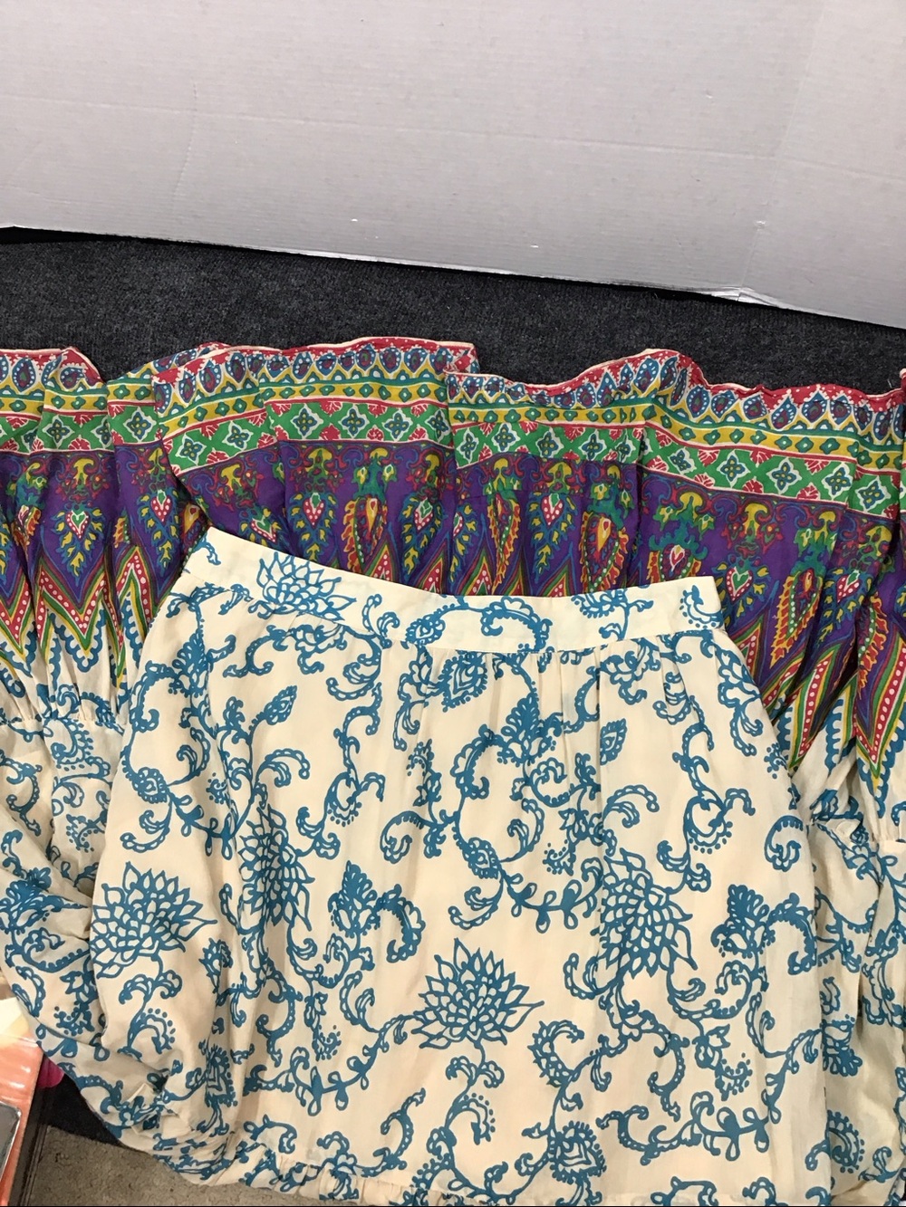 Free People Canyon Rose Cream Tiered Boho Flared Skirt with Teal Accents M - Picture 10 of 10